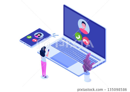Voice over IP,  IP telephony  VoIP technology isometric concept. Vector illustration. 135098586