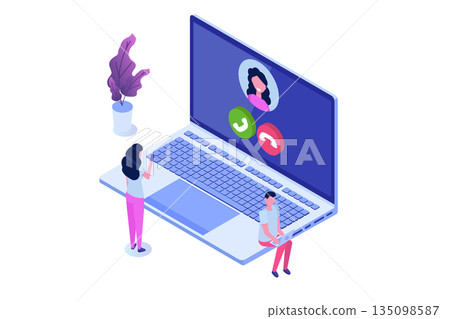 Voice over IP,  IP telephony  VoIP technology isometric concept. Vector illustration. 135098587