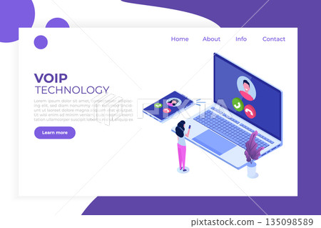 Voice over IP, IP telephony VoIP technology isometric concept. Vector illustration. Voice over IP, IP telephony VoIP technology isometric concept. Vector illustration. 135098589