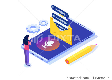 Voice messages, Voice recognition isometric concept with character. Can use for web banner, landing page template, infographics. 135098596