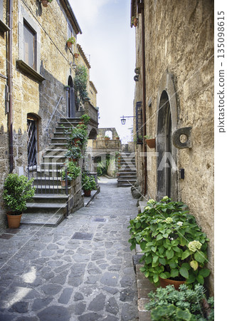 Picturesque Cobblestone Street in Ancient Civita di Bagnoregio, Italy Picturesque Cobblestone Street in Ancient Civita di Bagnoregio, Italy 135098615