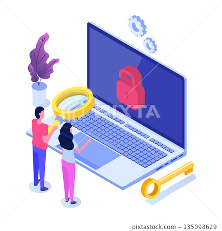 Vulnerability and bugs search, finding malware concept.  Vector  isometric illustration. 135098629