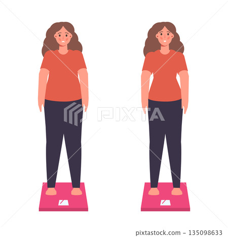 Weight problems or Weight loss, diet program concept. Vector illustration. 135098633