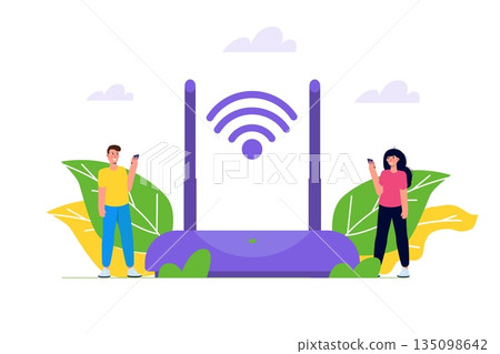 WiFi Connection concept. Remote connected devices. Vector illustration. WiFi Connection concept. Remote connected devices. Vector illustration. 135098642