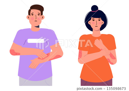 Woman and man with psoriasis. Vector illustration 135098673