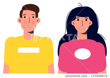 The concept of a secretive with a zipped mouth. Keeping mouth should keeping secrets because of censorship 135098678