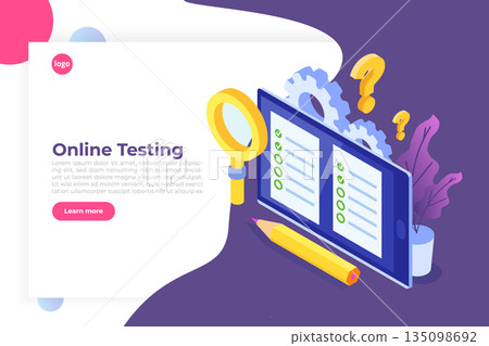 Online testing, E-learning, education isometric concept. Vector illustration. 135098692