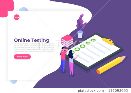 Online testing, E-learning, education isometric concept. Vector illustration. 135098693