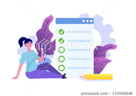 Online testing, E-learning, education concept people are studying the application form. Vector illustration. 135098696