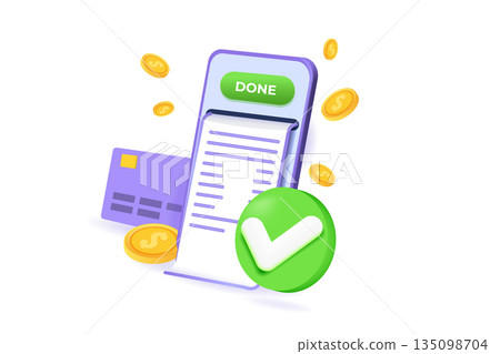 Payment approved concept. 3d realistic vector illustration. 135098704