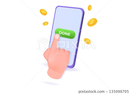 Payment approved concept. 3d realistic vector illustration. 135098705