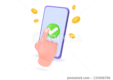 Payment approved concept. 3d realistic vector illustration. 135098706