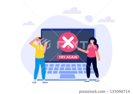 Payment error info message on smartphone.  Customer cross marks failure. Vector illustration. 135098714