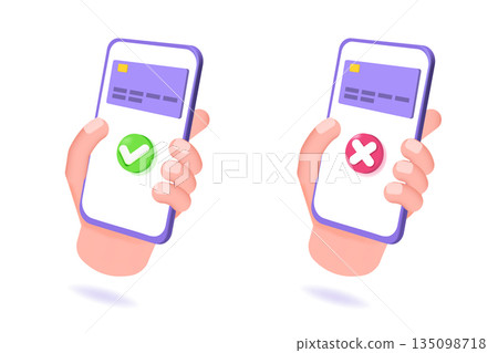 Payment error and approved concept. 3d realistic vector illustration. 135098718
