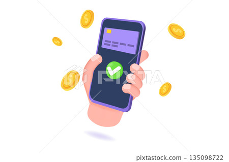 Payment approved concept. 3d realistic vector illustration. Payment approved concept. 3d realistic vector illustration. 135098722
