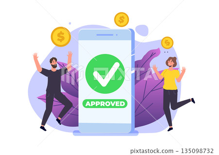 Transaction approved, financial transactions, non-cash payment, monetary currency, payment NFC concept. Illustration. Transaction approved, financial transactions, non-cash payment, monetary currency, payment NFC concept. Illustration. 135098732