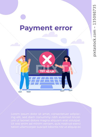 Payment error info message on smartphone.  Customer cross marks failure. Vector illustration. 135098735