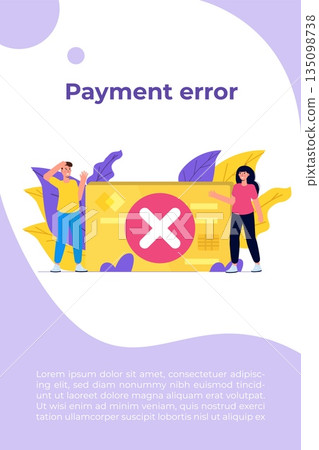 Payment error info message on smartphone.  Customer cross marks failure. Vector illustration. 135098738