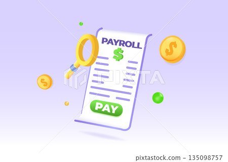 Invoice paper, payroll, salary payment 3d  realistic concept. Vector illustration 135098757