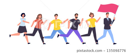 Business team, People running with flag. Vector illustration 135098776