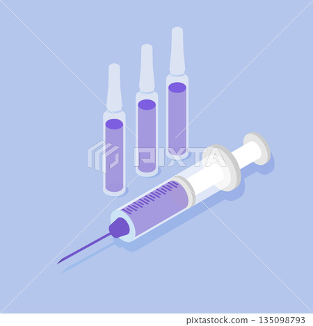 Syringe and ampoules isometric icon. Vector illustration. 135098793