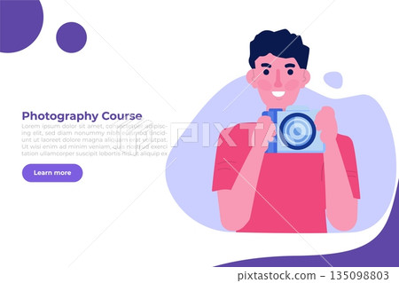 Photography courses or class, tutorials, workshops concept. Vector illustration 135098803