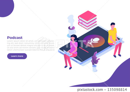 Internet online radio streaming, music applications,  playlist online podcast concept. Vector illustration. 135098814