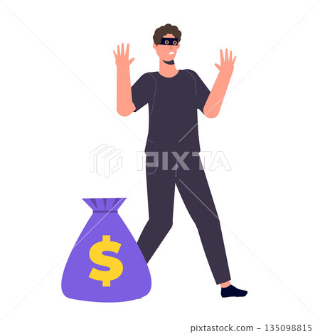 Thief or burglar. Crime character concept. Vector illustration. Thief or burglar. Crime character concept. Vector illustration. 135098815