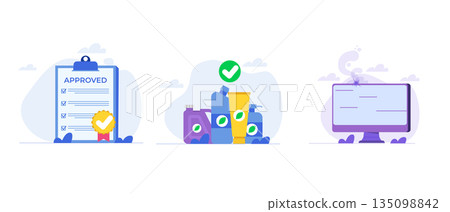 Product quality control, defective product testing and safety control. Vector illustration. 135098842