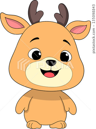 Cute Deer Cartoon Character With Friendly Happy Expression 135098843