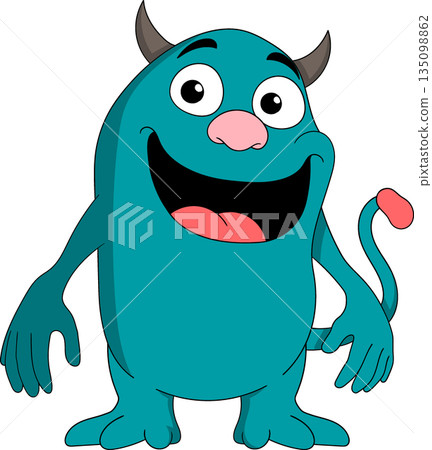Cute Monster Cartoon Character With Happy Funny Expression Cute Monster Cartoon Character With Happy Funny Expression 135098862