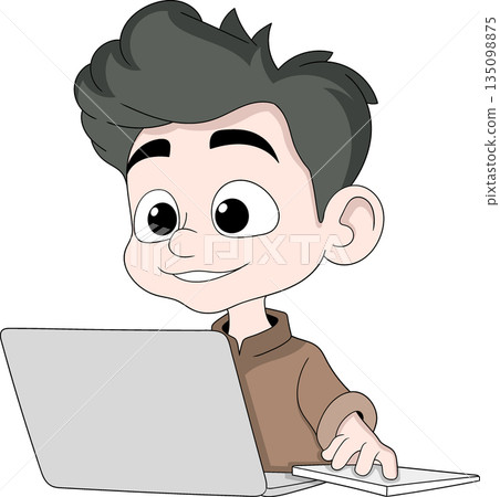 Happy College Student Learning Online with Laptop Illustration Happy College Student Learning Online with Laptop Illustration 135098875