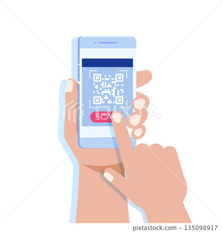 Use smartphone for QR code scanning. Vector flat illustration. Use smartphone for QR code scanning. Vector flat illustration. 135098917