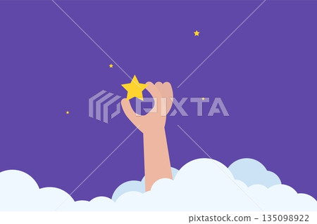 Businessman standing on stairs and reaches the star. Vector illustration. 135098922