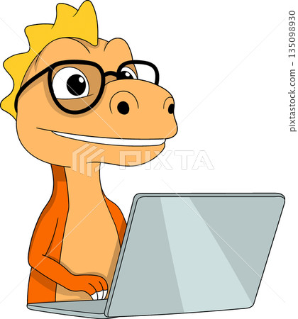 Smart Dinosaur Learning Online Using Laptop Illustration Smart Dinosaur Learning Online Using Laptop Illustration 135098930