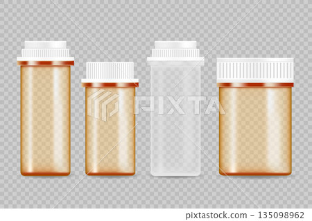 Realistic pills bottle.  Pharmaceutical product packaging mockup. Vector  illustration 135098962