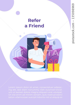 Offers referral gifts, online reward, digital referral program concept. Gift box vector illustration. 135098969