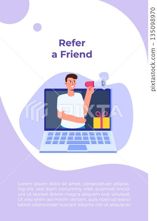 Offers referral gifts, online reward, digital referral program concept. Gift box vector illustration. 135098970