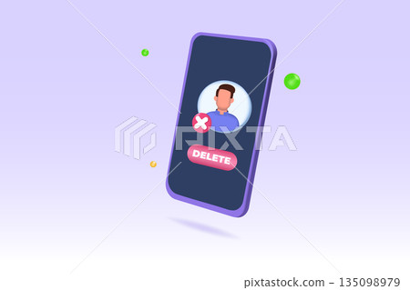 Remove or delete the social account or profile concept. 3D vector illustrations for banner, website, landing page, flyer. 135098979