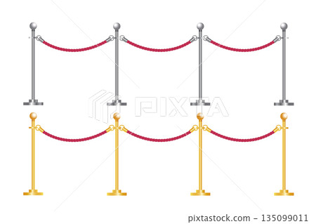 Rope barrier realistic, Tiled stand barriers. Vector illustration Rope barrier realistic, Tiled stand barriers. Vector illustration 135099011