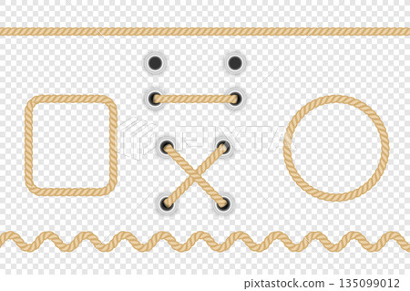 Realistic vector fiber ropes isolated on transparent background. Realistic vector fiber ropes isolated on transparent background. 135099012