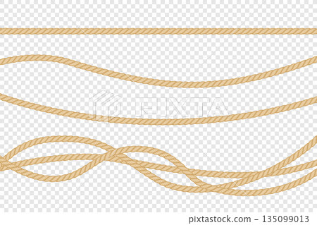 Realistic vector fiber ropes isolated on transparent background. Realistic vector fiber ropes isolated on transparent background. 135099013