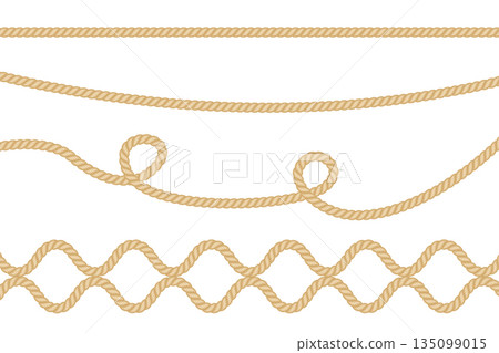 Realistic vector fiber ropes isolated on transparent background. Realistic vector fiber ropes isolated on transparent background. 135099015
