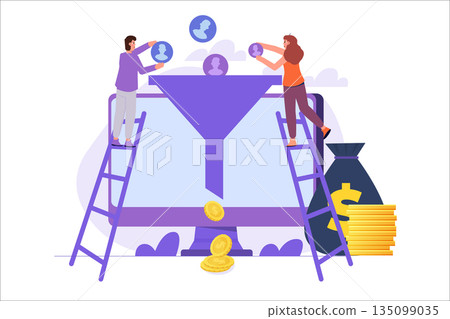 Sales funnel concept. Vector illustrations for banner, website, landing page, flyer. Sales funnel concept. Vector illustrations for banner, website, landing page, flyer. 135099035