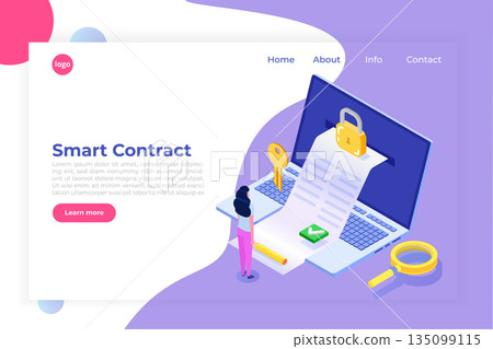 Digital signature, Electronic Smart contract. Isometric Vector illustration, hero images. Web page template. Digital signature, Electronic Smart contract. Isometric Vector illustration, hero images. Web page template. 135099115