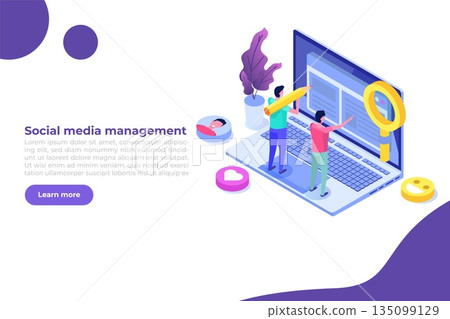 Content SMM manager strategy processes concept. Flat vector isometric illustration. 135099129