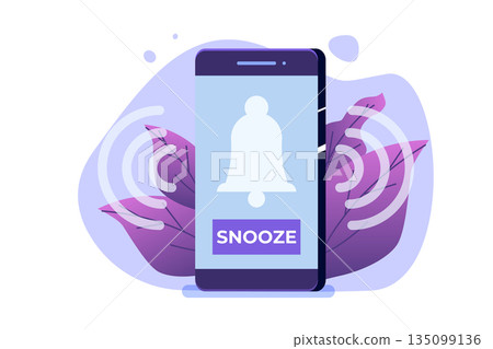 Smart phone alarm clock with snooze button. Vector illustration flat design style. 135099136