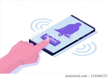 Smart phone alarm clock with snooze button. Isometric Vector illustration. 135099137