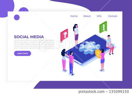 Social media isometric concept with characters. Vector illustration. Social media isometric concept with characters. Vector illustration. 135099150