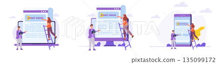 Sales funnel concept. Vector illustrations for banner, website, landing page, flyer. 135099172